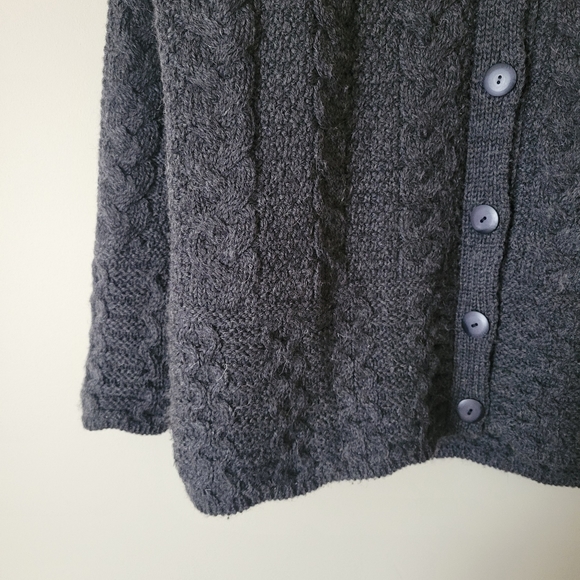 Vintage Aran Merino Wool Cable Knit Fisherman Cardigan Grey - Picture 6 of 8